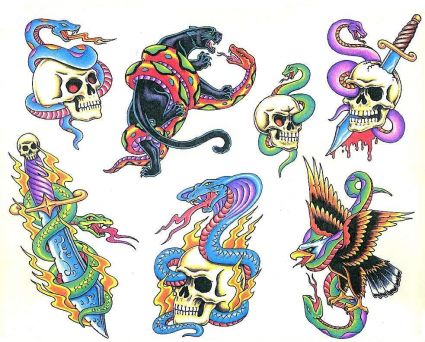  Colored Dragon Tattoos With Scull